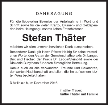 Traueranzeige von Stefan Thäter von Der Bote