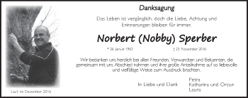 Traueranzeige von Norbert Sperber von Pegnitz-Zeitung
