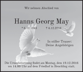 Traueranzeige von Hans Georg May von Pegnitz-Zeitung
