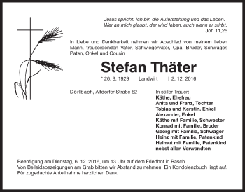 Traueranzeige von Stefan Thäter von Der Bote