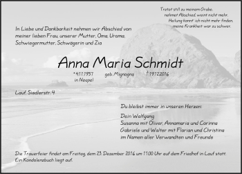 Traueranzeige von Anna Maria Schmidt von Pegnitz-Zeitung