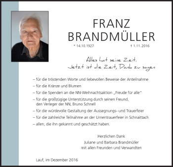 Traueranzeige von Franz Brandmüller von Pegnitz-Zeitung