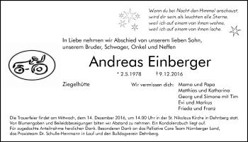 Traueranzeige von Andreas Einberger von Pegnitz-Zeitung