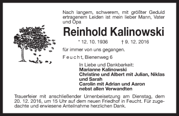 Traueranzeige von Reinhold Kalinowski von Der Bote