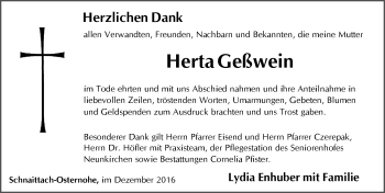 Traueranzeige von Herta Geßwein von Pegnitz-Zeitung