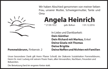 Traueranzeige von Angela Heinrich von Hersbrucker Zeitung