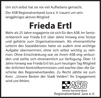 Traueranzeige von Frieda Ertl von Hersbrucker Zeitung