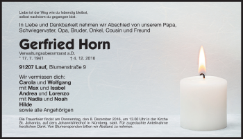 Traueranzeige von Gerfried Horn von Pegnitz-Zeitung