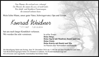 Traueranzeige von Konrad Weidner von Pegnitz-Zeitung