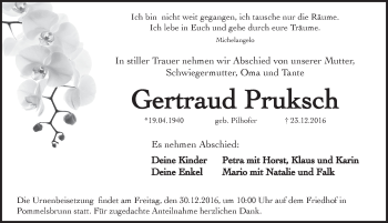 Traueranzeige von Gertraud Pruksch von Hersbrucker Zeitung