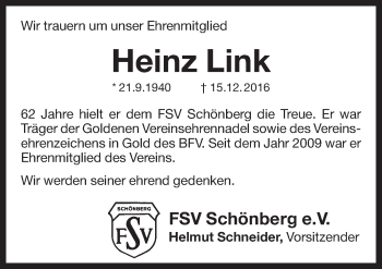 Traueranzeige von Heinz Link von Pegnitz-Zeitung