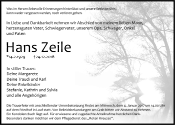 Traueranzeige von Hans Zeile von Pegnitz-Zeitung