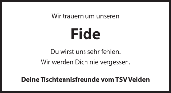 Traueranzeige von Fide  von Hersbrucker Zeitung