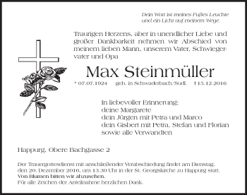 Traueranzeige von Max Steinmüller von Hersbrucker Zeitung