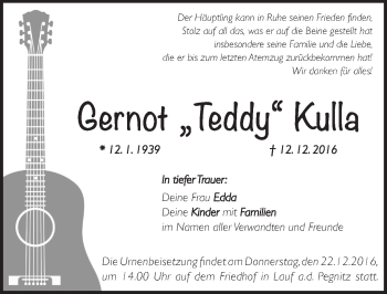 Traueranzeige von Gernot Kulla von Pegnitz-Zeitung