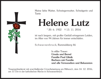 Traueranzeige von Helene Lutz von Der Bote