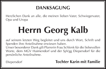 Traueranzeige von Georg Kalb von Pegnitz-Zeitung