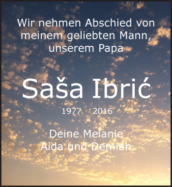 Traueranzeige von Sasa Ibric von Pegnitz-Zeitung