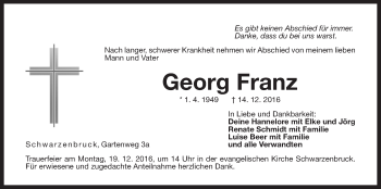 Traueranzeige von Georg Franz von Der Bote