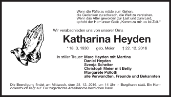 Traueranzeige von Katharina Heyden von Der Bote