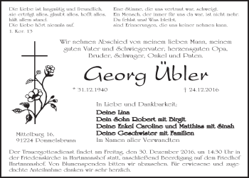 Traueranzeige von Georg Übler von Hersbrucker Zeitung