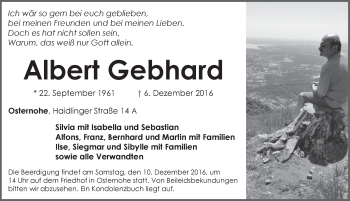 Traueranzeige von Albert Gebhard von Pegnitz-Zeitung