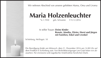 Traueranzeige von Maria Holzenleuchter von Pegnitz-Zeitung