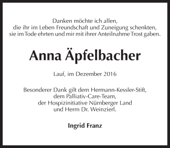 Traueranzeige von Anna Äpfelbacher von N-Land