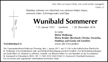 Traueranzeige von Wunibald Sommerer von Pegnitz-Zeitung