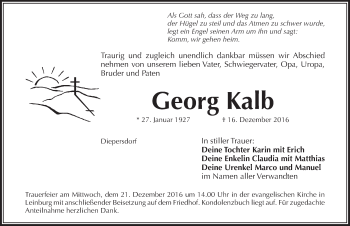 Traueranzeige von Georg Kalb von Pegnitz-Zeitung