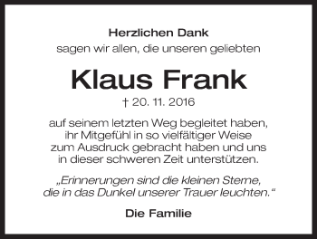 Traueranzeige von Klaus Frank von Der Bote