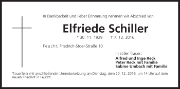 Traueranzeige von Elfriede Schiller von Der Bote