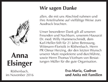 Traueranzeige von Anna Elsinger von N-Land