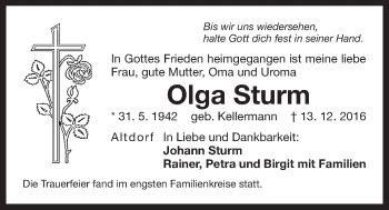 Traueranzeige von Olga Sturm von Der Bote