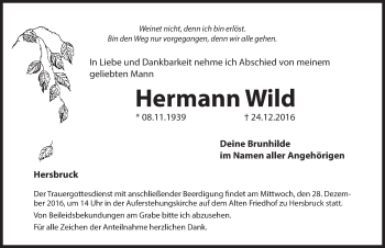 Traueranzeige von Hermann Wild von Hersbrucker Zeitung