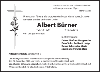 Traueranzeige von Albert Bürner von Hersbrucker Zeitung