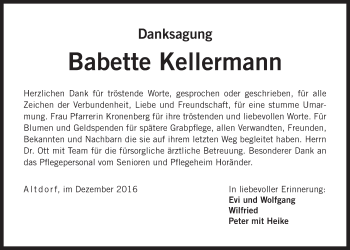 Traueranzeige von Babette Kellermann von Der Bote