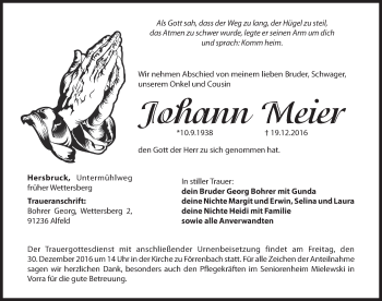 Traueranzeige von Johann Meier von Hersbrucker Zeitung