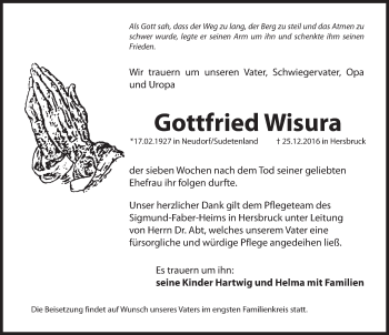 Traueranzeige von Gottfried Wisura von Hersbrucker Zeitung