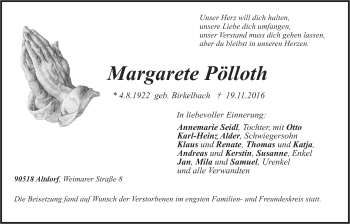 Traueranzeige von Margarete Pölloth von N-Land