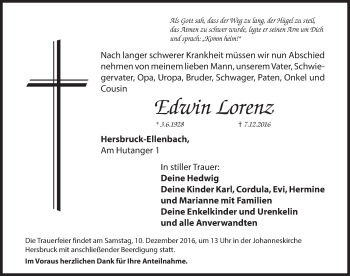 Traueranzeige von Edwin Lorenz von Hersbrucker Zeitung
