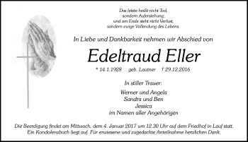 Traueranzeige von Edeltraud Eller von Pegnitz-Zeitung