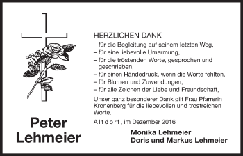 Traueranzeige von Peter Lehmeier von Der Bote