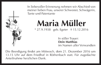 Traueranzeige von Maria Müller von Pegnitz-Zeitung