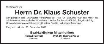 Traueranzeige von Klaus Schuster von Der Bote