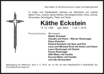 Traueranzeige von Käthe Eckstein von Der Bote