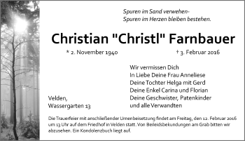 Traueranzeige von Christian Farnbauer von Hersbrucker Zeitung