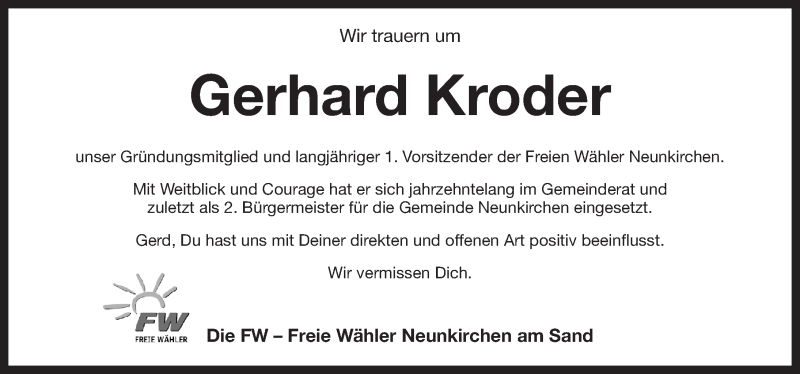  Traueranzeige für Gerhard Kroder vom 24.02.2016 aus Pegnitz-Zeitung