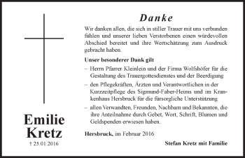 Traueranzeige von Emilie Kretz von Hersbrucker Zeitung
