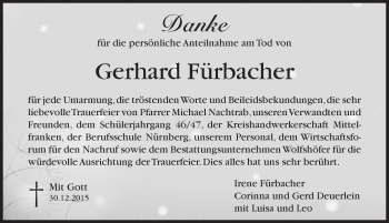 Traueranzeige von Gerhard Fürbacher von Hersbrucker Zeitung